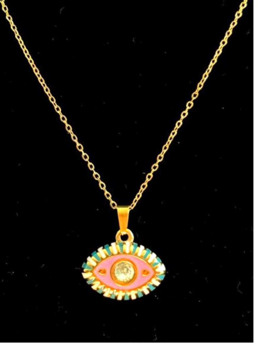 Ramla Pink Evil Eye Necklace - 14K Gold-Plated - New
